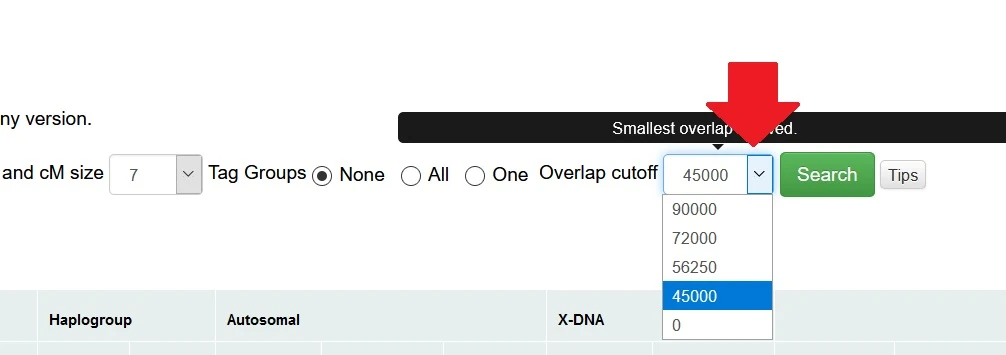 To adjust the overlap cutoff, just click the down arrow to expand the dropdown menu and choose the cutoff level you desire