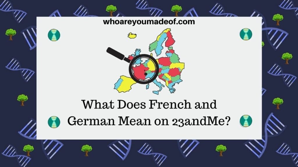 What Does French and German Mean on 23andMe decorative image with map of Europe and magnifying glass over France, the Netherlands, and Germany