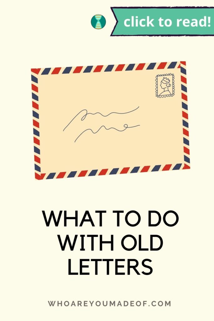 Pin title "What to do with old letters" on a pale yellow background with a graphic of an old letter in an envelope