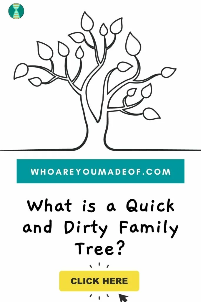 Pin title "What is a Quick and Dirty Family Tree?" with a drawn tree with a white background