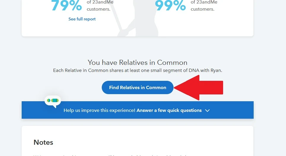 This is a screen capture from the bottom of a 23andMe DNA match profile page, where we can find the Relatives in Common feature very near the bottom of the page