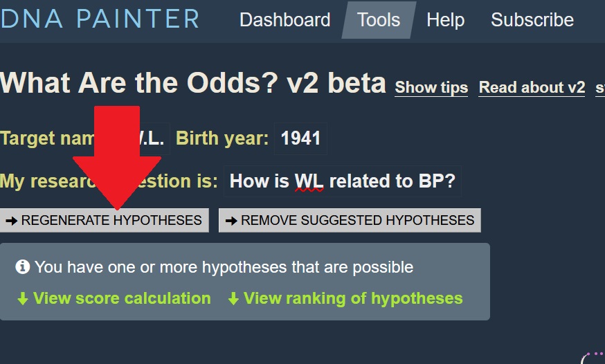 Red arrow points to the regenerate hypothesis button