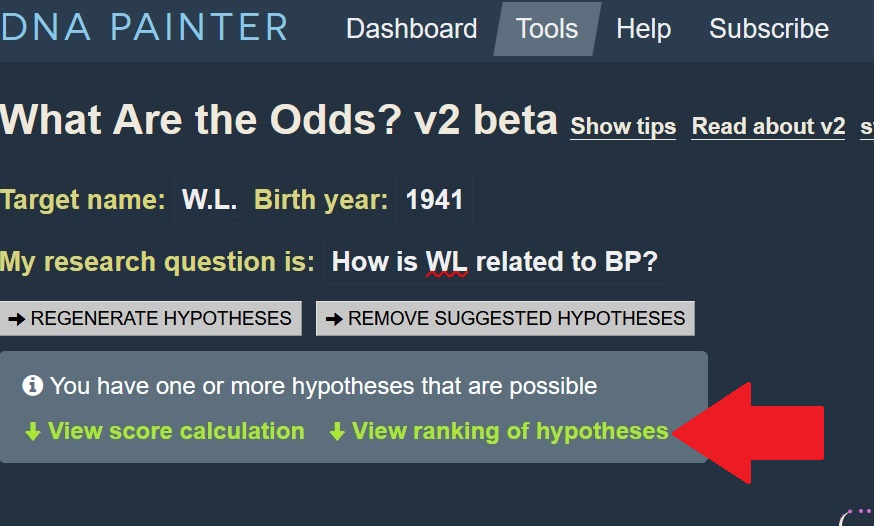 red arrow pointing to View ranking of hypothesis link