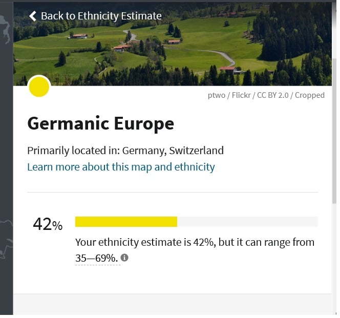 Example of Germanic Europe range of DNA matching region on Ancestry