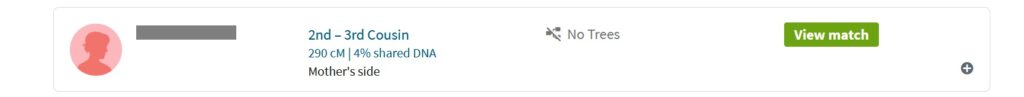 What Does No Trees Mean on Ancestry? Example of a DNA match with no tree on account