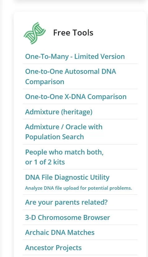 current tools and applications available to use for free on Gedmatch