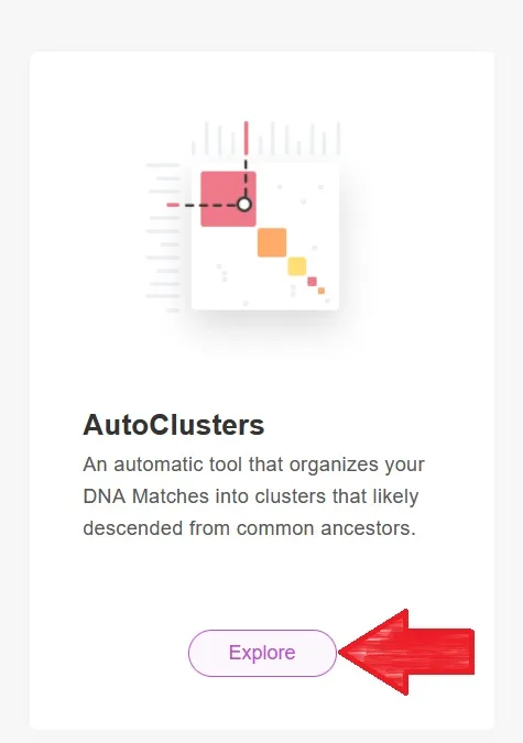 screenshot from MyHeritage website with red arrow pointing to the Explore button, which is where you should click to access the tool