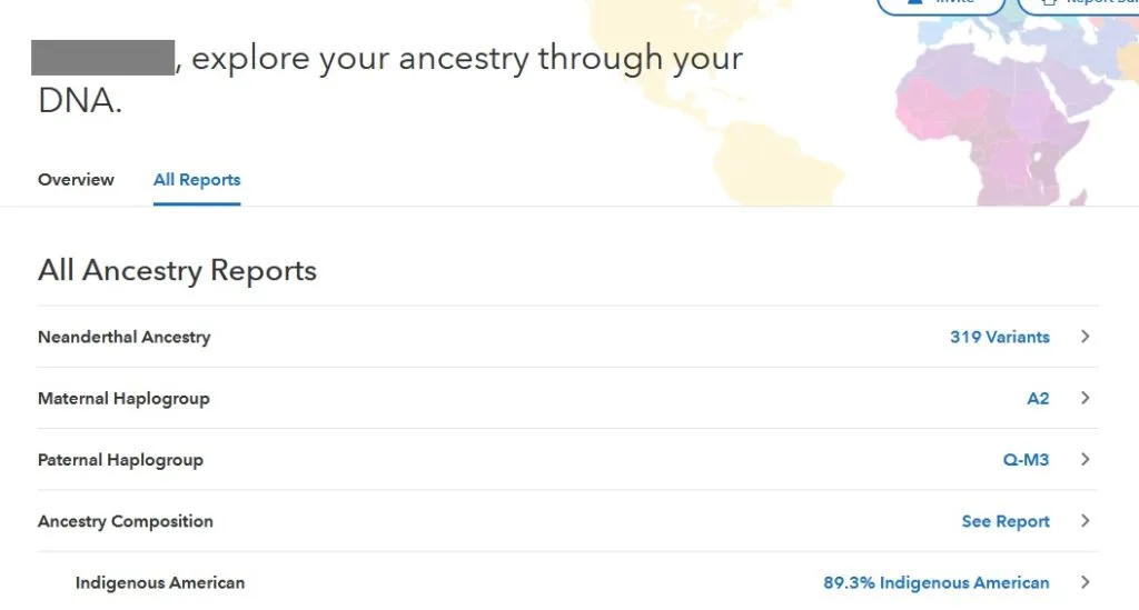 example of all ancestry reports on 23andme for someone born in mexico