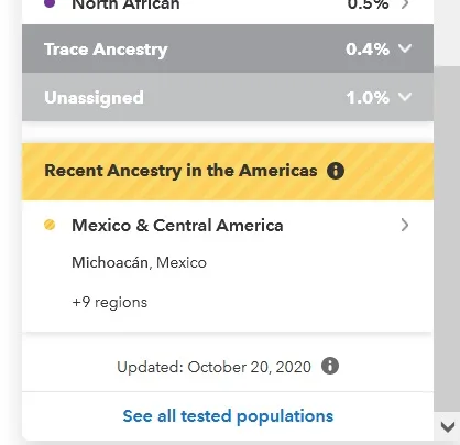23andMe results Recent Ancestry in the Americas Mexico