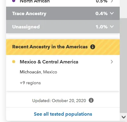 example of recent ancestry in the Americas - Mexico results from 23andme