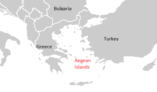 The Aegean Islands DNA region map depicting the Aegean Islands between Greece and Turkey