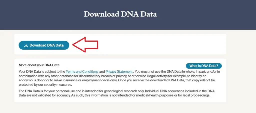 click the blue download DNA data button to begin your download and save it to your computer