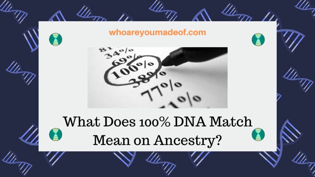 Decorative image with the text: What Does 100% DNA Match Mean on Ancestry?
