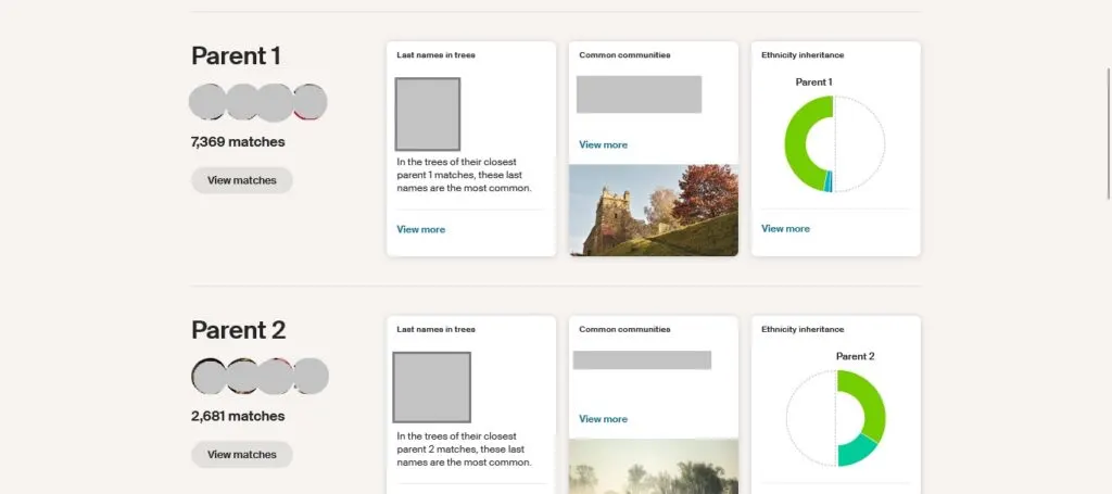 A view of the Ancestry DNA match list By Parent of a person who has not yet given Parent 1 or Parent 2 the label of maternal or maternal