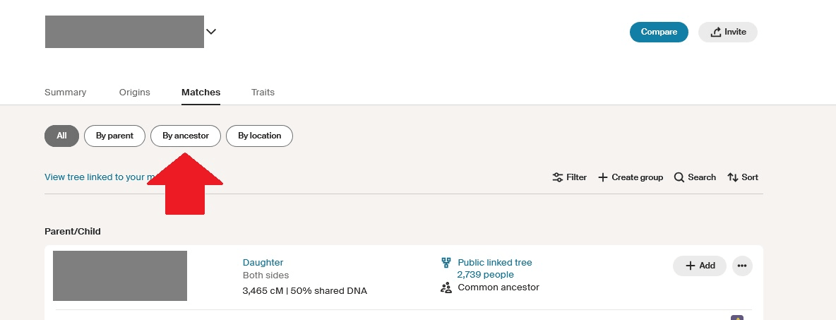 How to view DNA matches grouped by ancestor on Ancestry