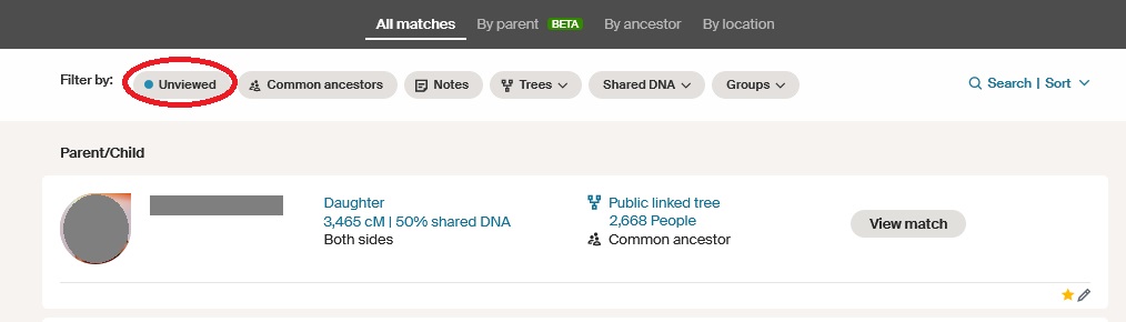 how to see only new and unviewed matches on ancestry
