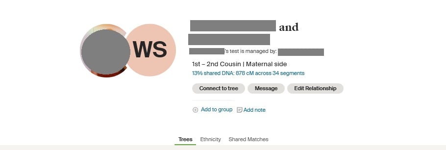 These two relatives share 878 centimorgans over 34 segments, a great-uncle and niece relationship