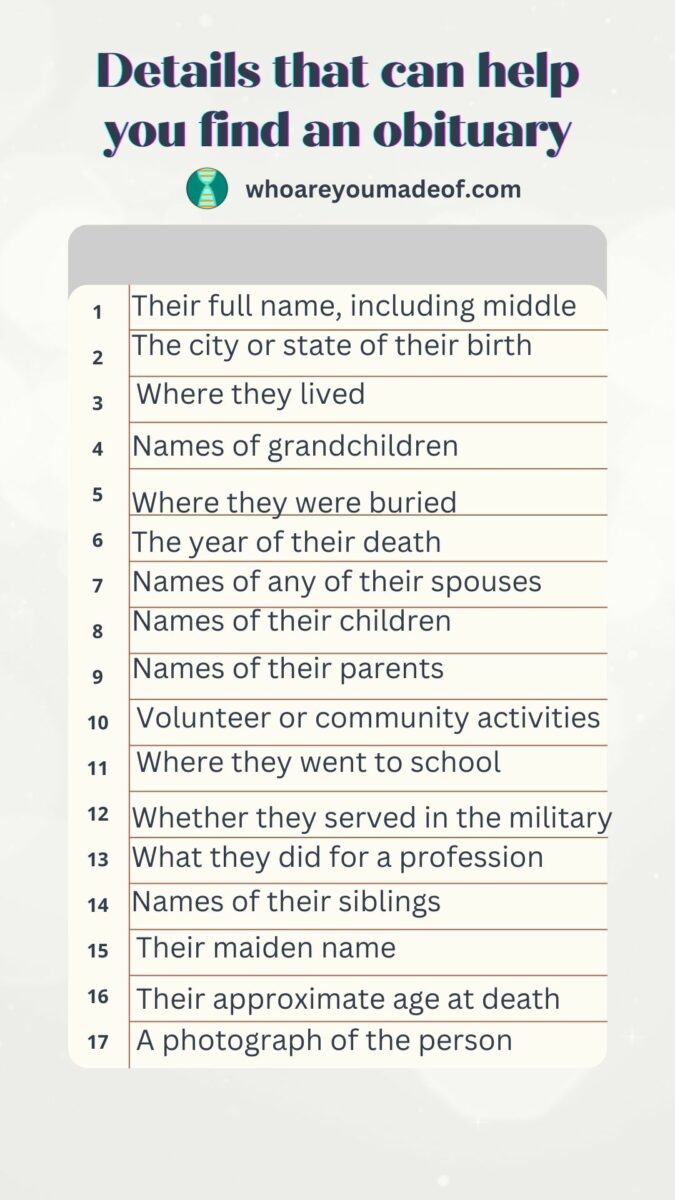 How to Find an Obituary for a Specific Person Who are You Made Of?