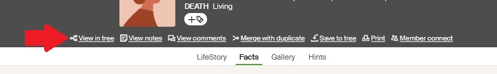 View in tree is the first option available under the person's name in your tree