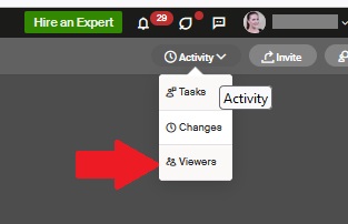 Viewers is the third option on the drop down menu that shows up when you click on the Activity button from your tree view, as indicated by the red arrow in this image