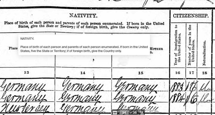 Citizenship questions from the 1900 US census.  These individuals immigrated to the US in 1883 and 1884 from Germany.