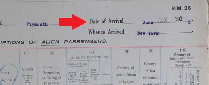 The date of arrival was June 12, 1935