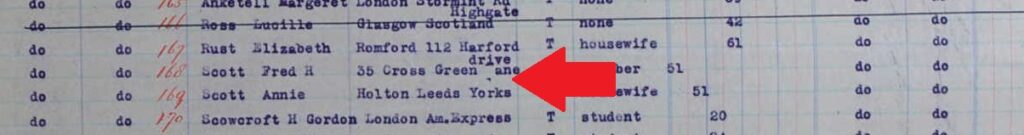 Fred and Annie Scott are listed next to each other on the list