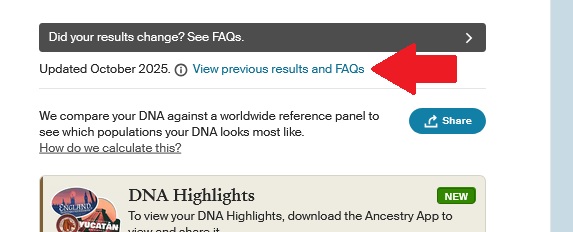 How to compare previous to current results on Ancestry
