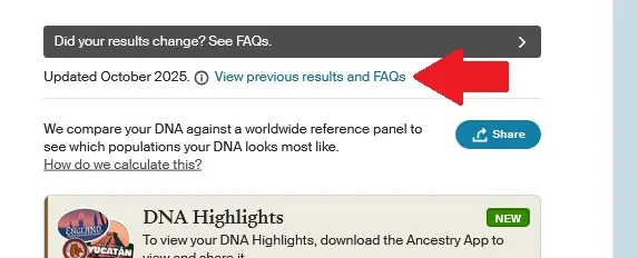 How to compare previous to current results on Ancestry