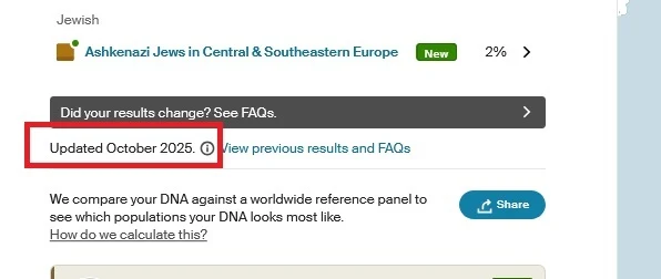 The updated date is included at the bottom of your Ancestry ancestral origins results