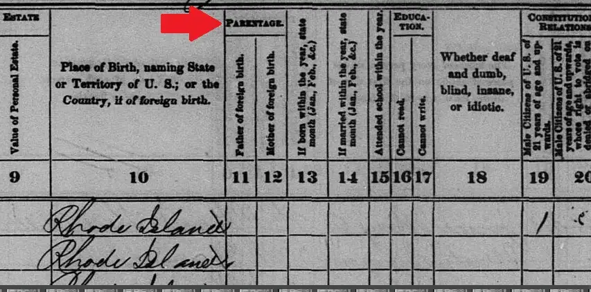 Red arrow pointing to the parentage question on the census this year